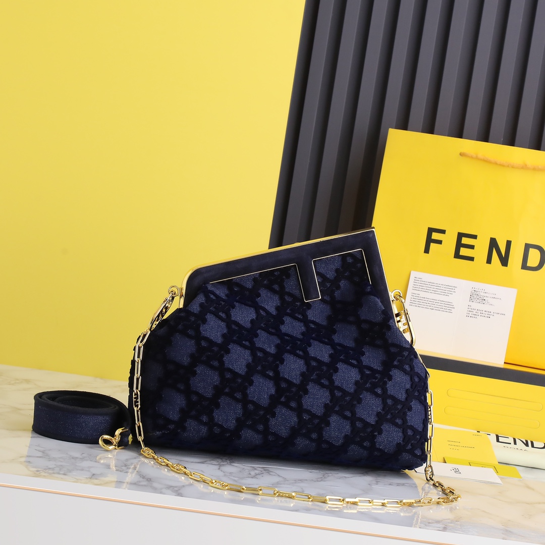 FENDI CROSSBODY BAG Blue with Black Patchwork