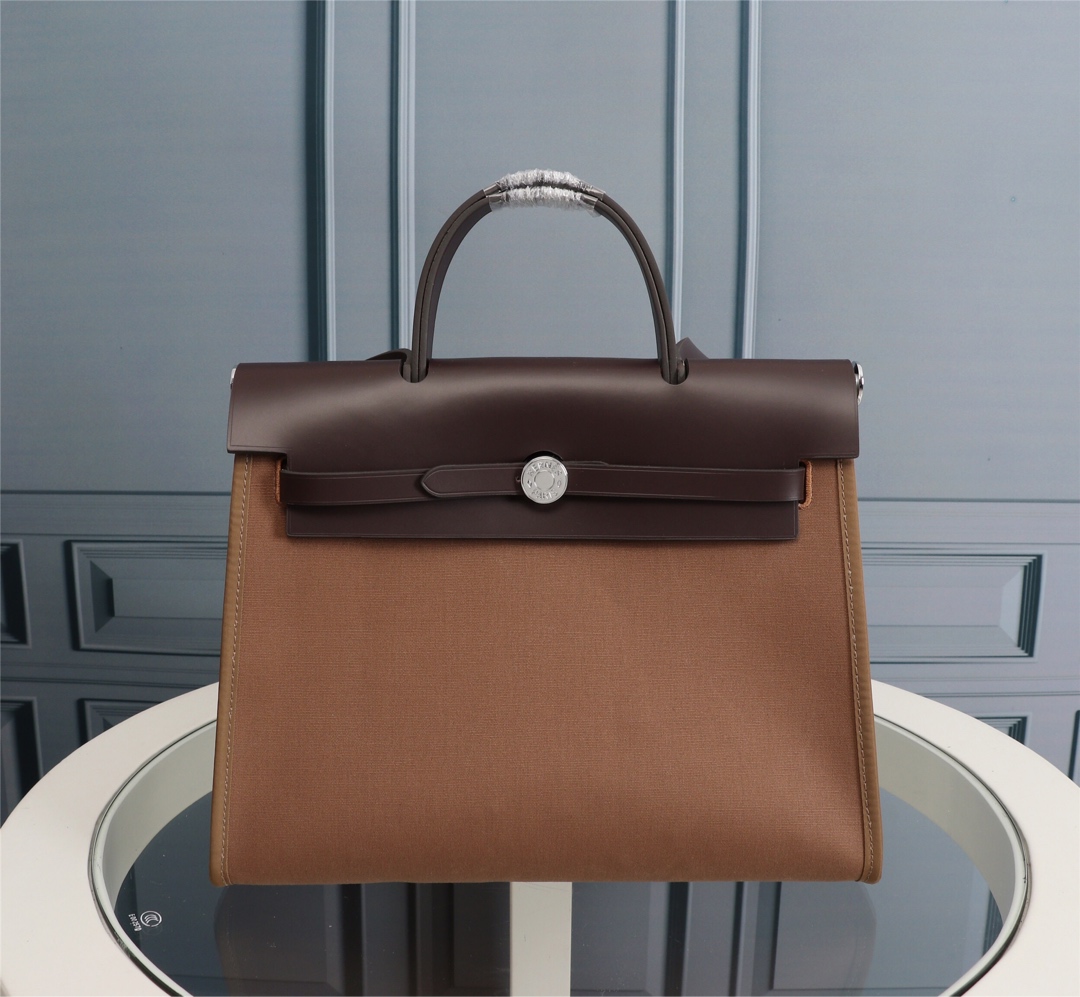 HERMES HANDBAG CANVAS brown