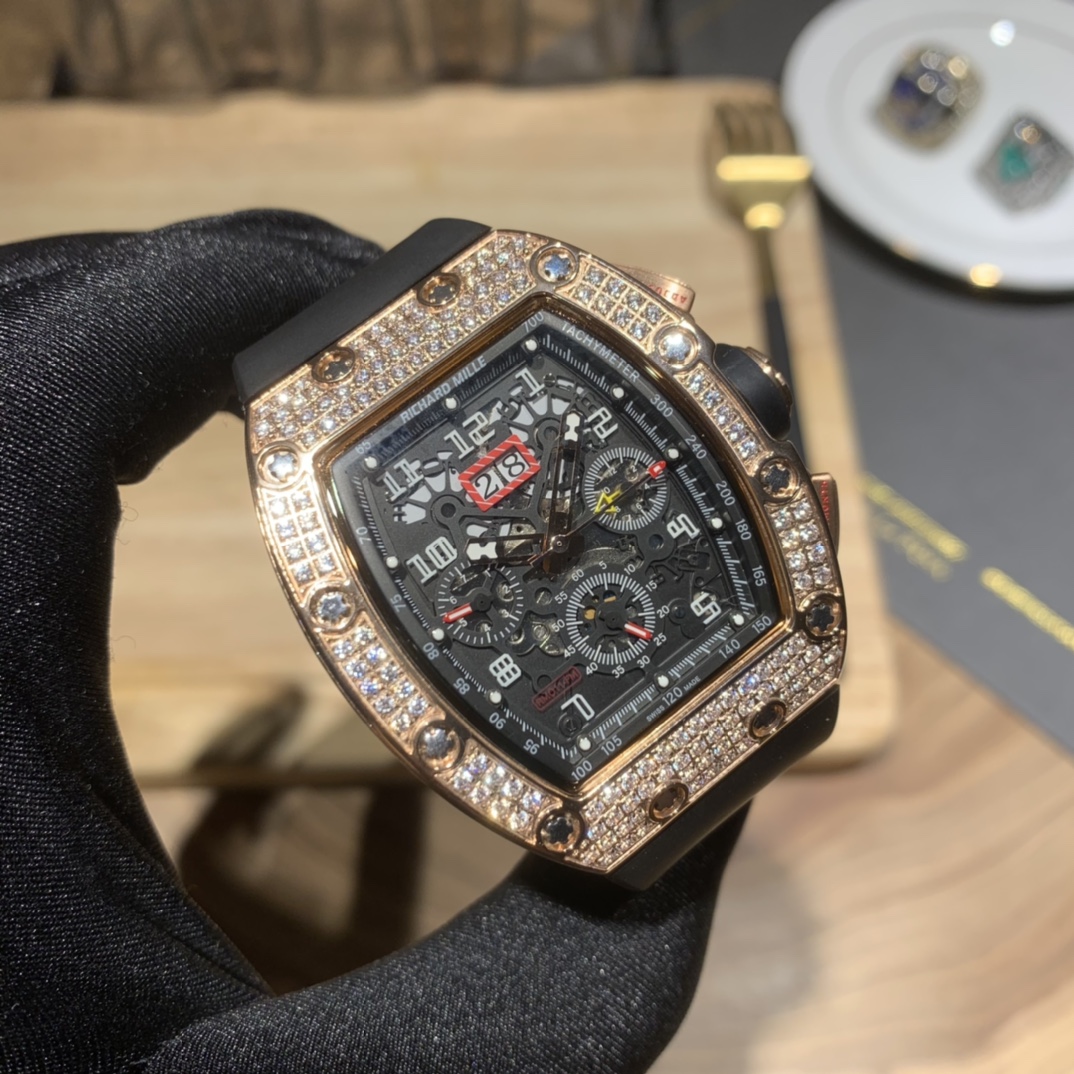 Richard Mille RM-011 Men’s Full Diamond Six-Hand Multifunctional Watch