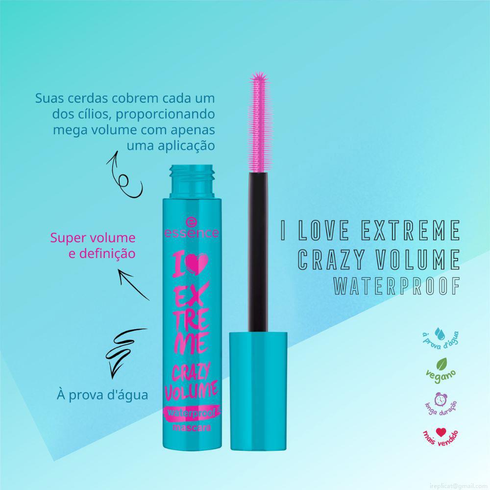 Máscara para Cílios de Volume À Prova D'Água Essence I Love Extreme Crazy Volume Preto 12 ml