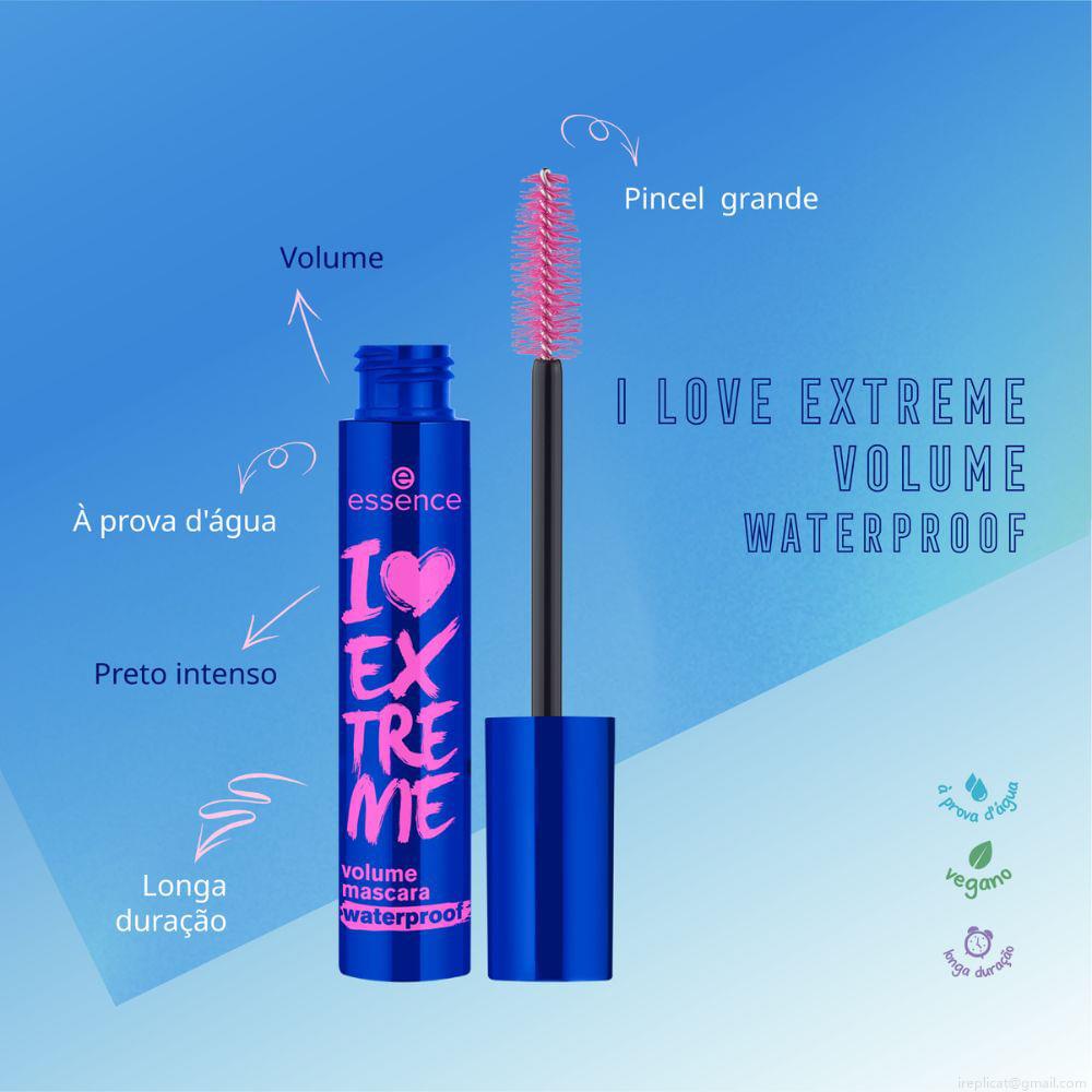 Máscara para Cílios de Volume À Prova D'Água Essence I Love Extreme Preto 12 ml