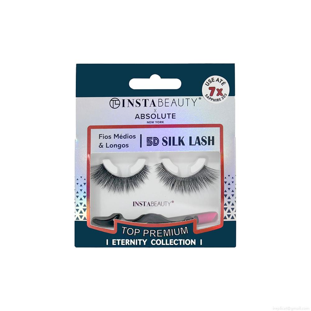 Cílios Postiços Sintético Volumoso Absolute New York Eternity 5D Silk Lash Sapphire 203 Preto 1 Par