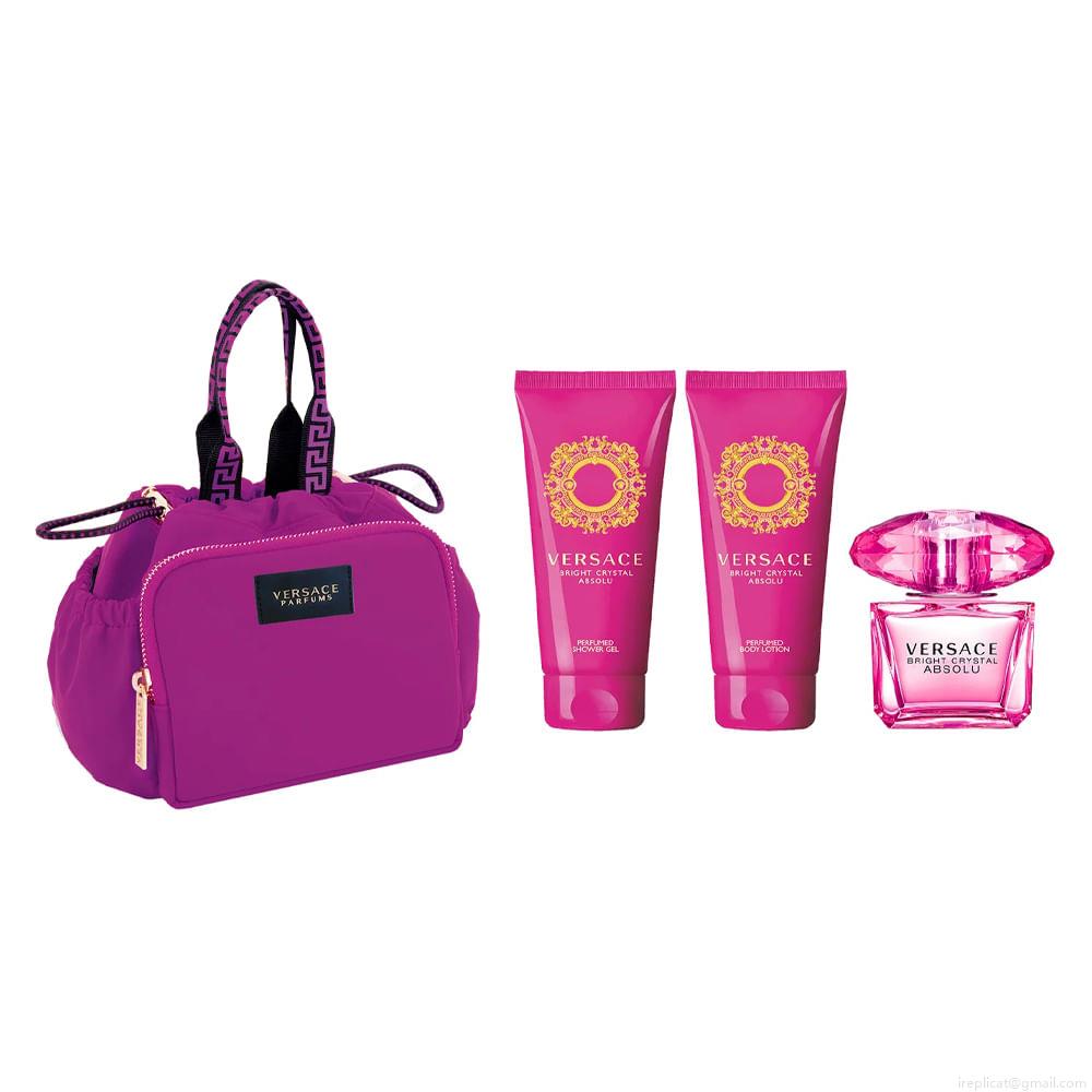 Kit Perfume Versace Bright Crystal Absolu Wom Eau de Parfum Feminino 90 ml + Gel de Banho 100 ml + Loção Corporal 100 ml + Néces