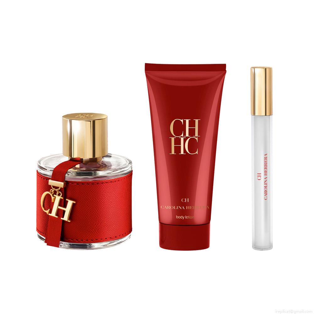 Kit Perfume Carolina Herrera Ch Eau de Toilette Feminino 100 ml + Creme Corporal 100 ml + Miniatura 10 ml