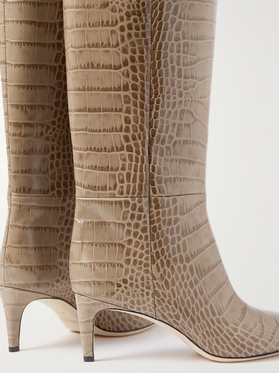 Stiletto croc-effect leather knee boots