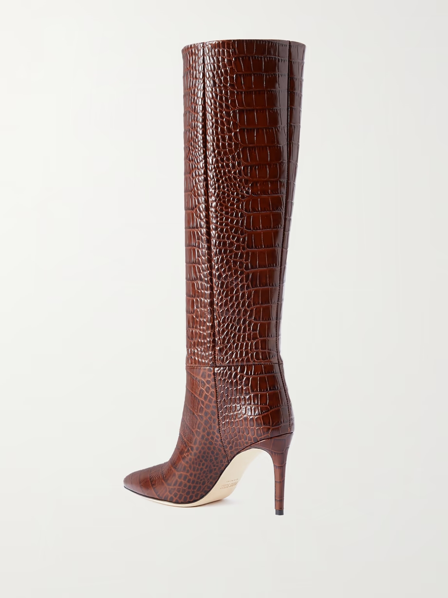 Stiletto croc-effect leather knee boots