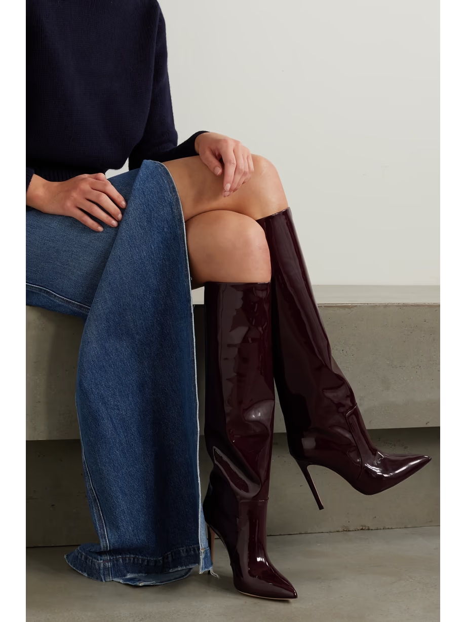 Stiletto patent-leather knee boots