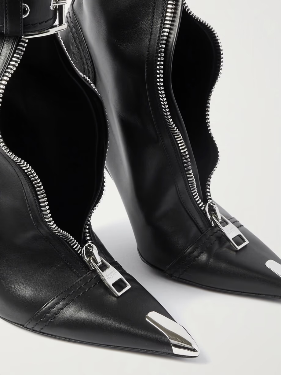 Buckled leather ankle boots