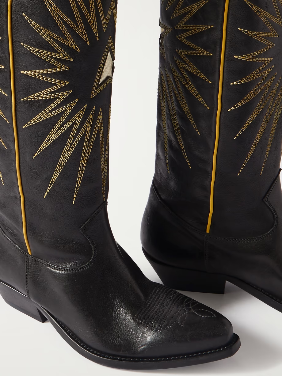 Wish Star embroidered distressed leather cowboy boots