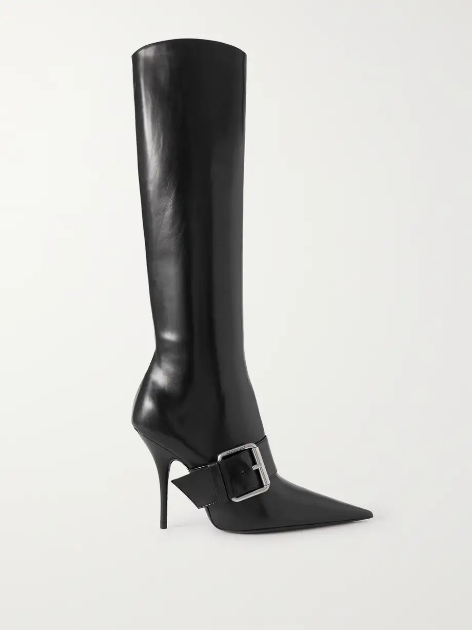 Knife buckled leather knee boots