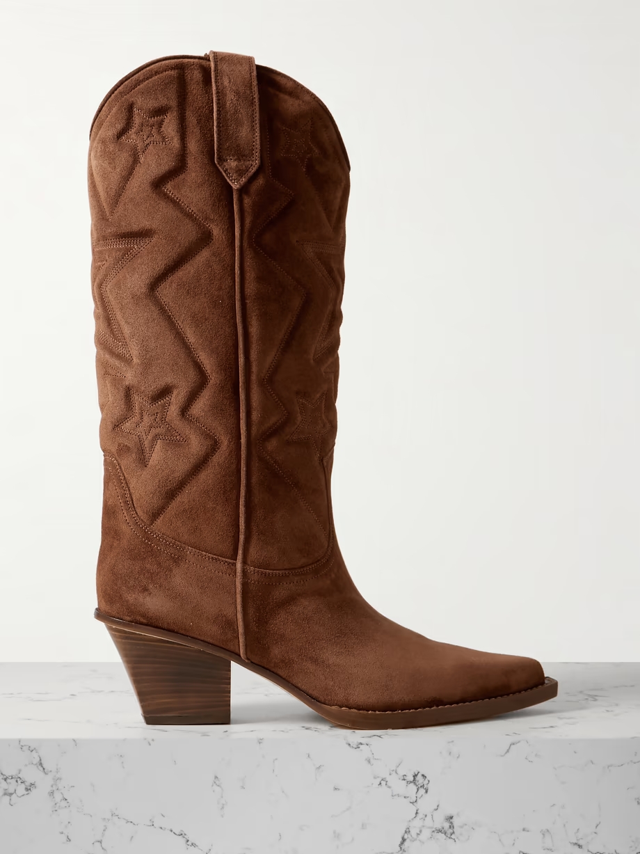 Texas Star embroidered debossed suede cowboy boots