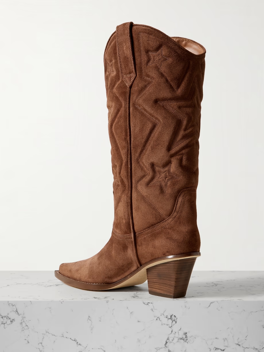 Texas Star embroidered debossed suede cowboy boots