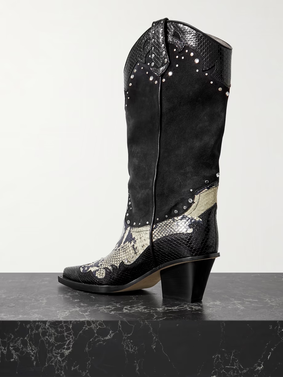 American Flame snake-effect leather embellished suede cowboy boots