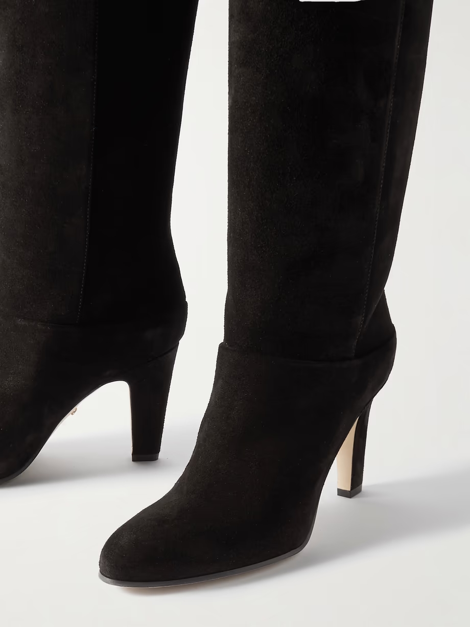 Eve ruffled suede knee boots