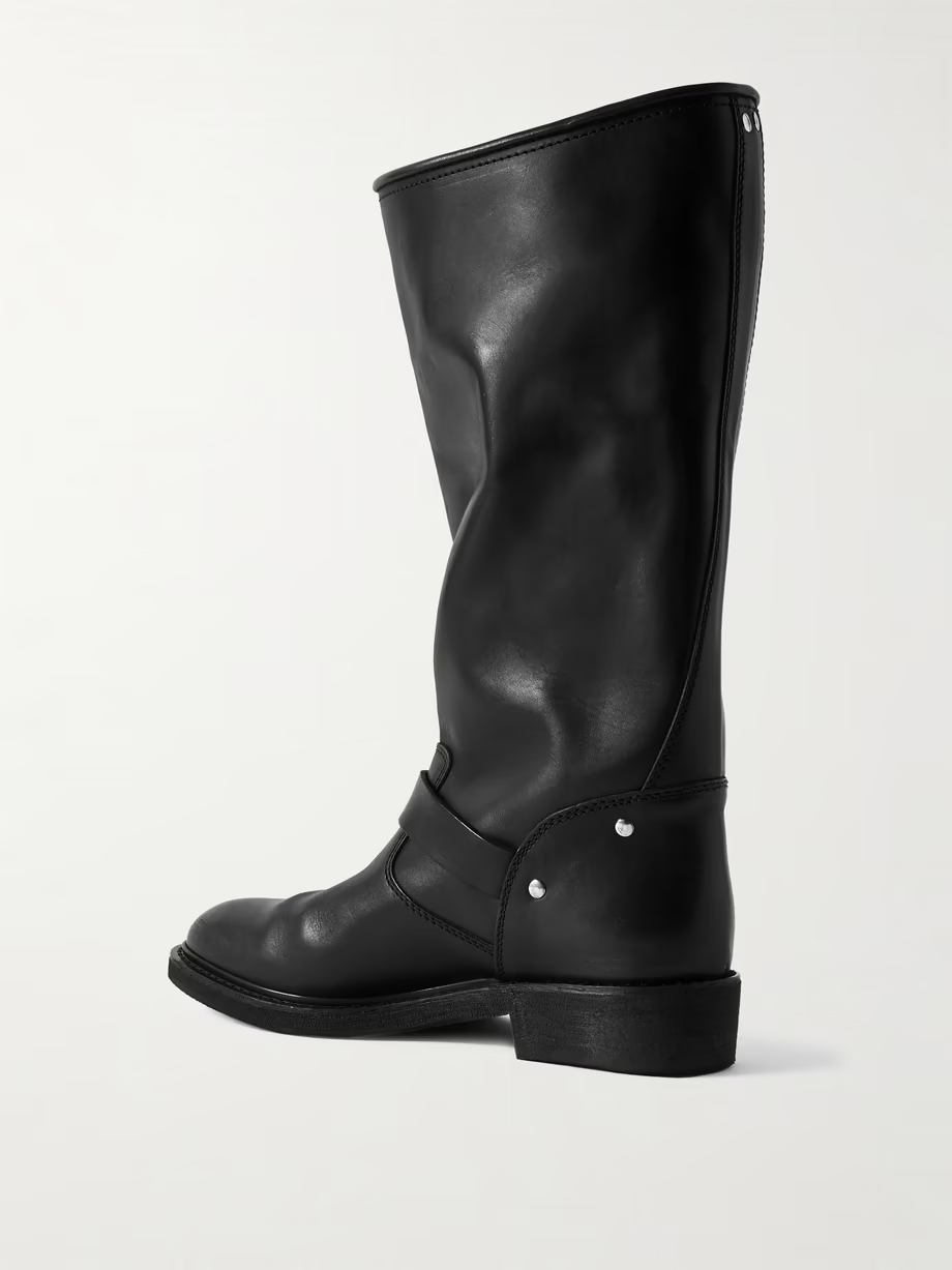 Buckled leather knee boots