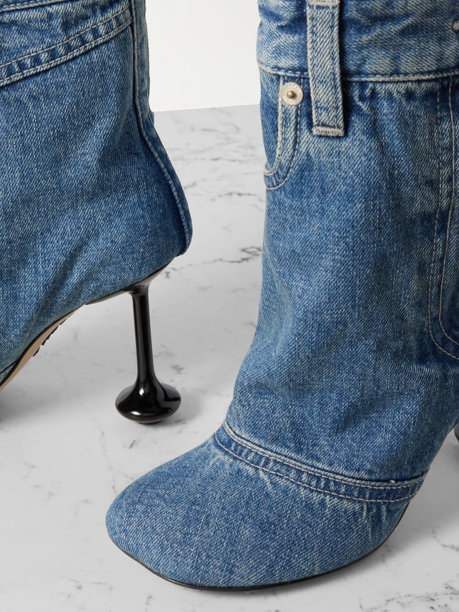 Toy paneled denim ankle boots