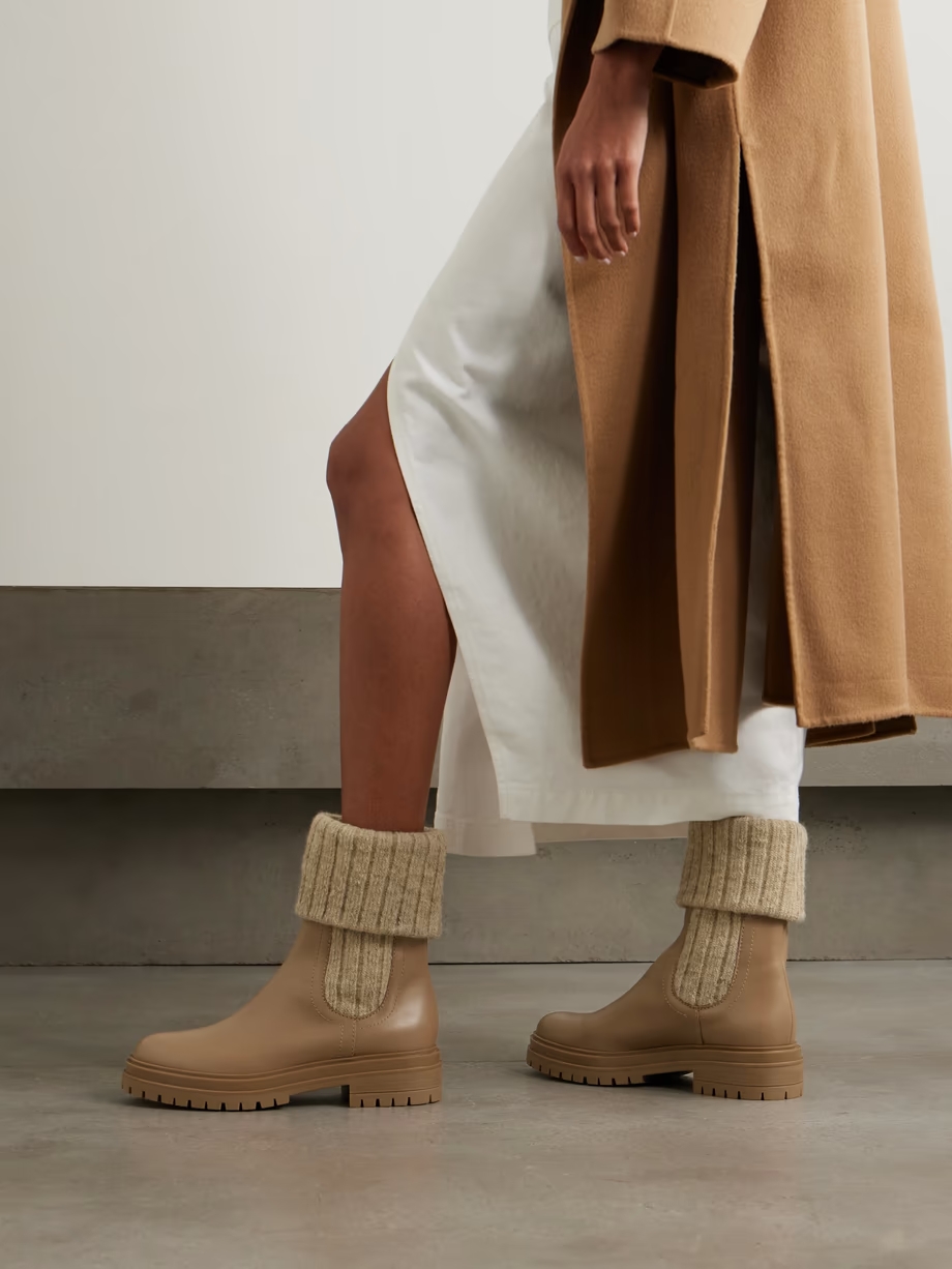 Chalet leather and ribbed-knit ankle boots