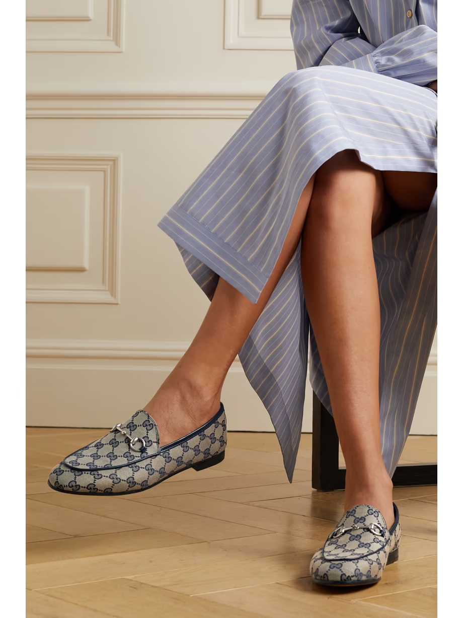 Jordaan horsebit-detailed leather-trimmed printed coated-canvas loafers