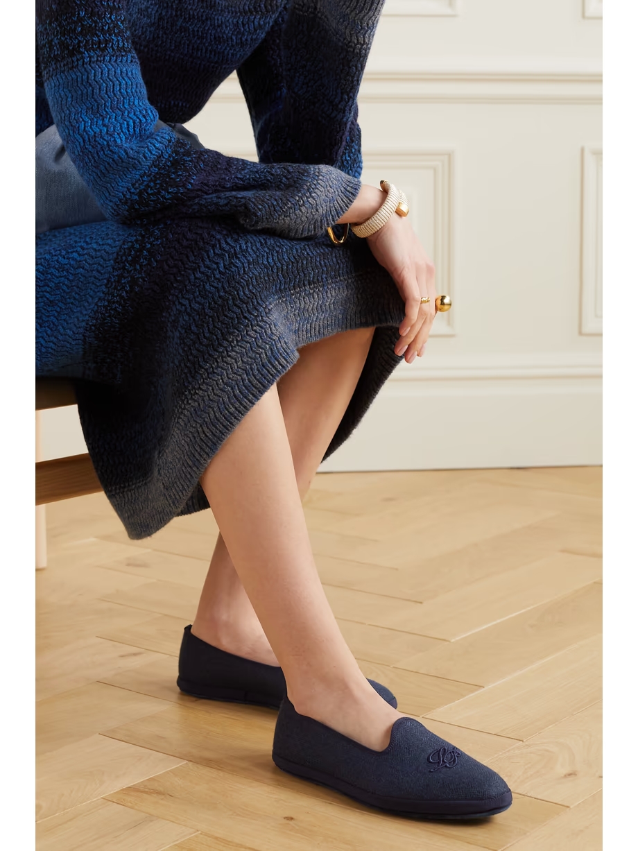 Venice embroidered herringbone cashmere slippers