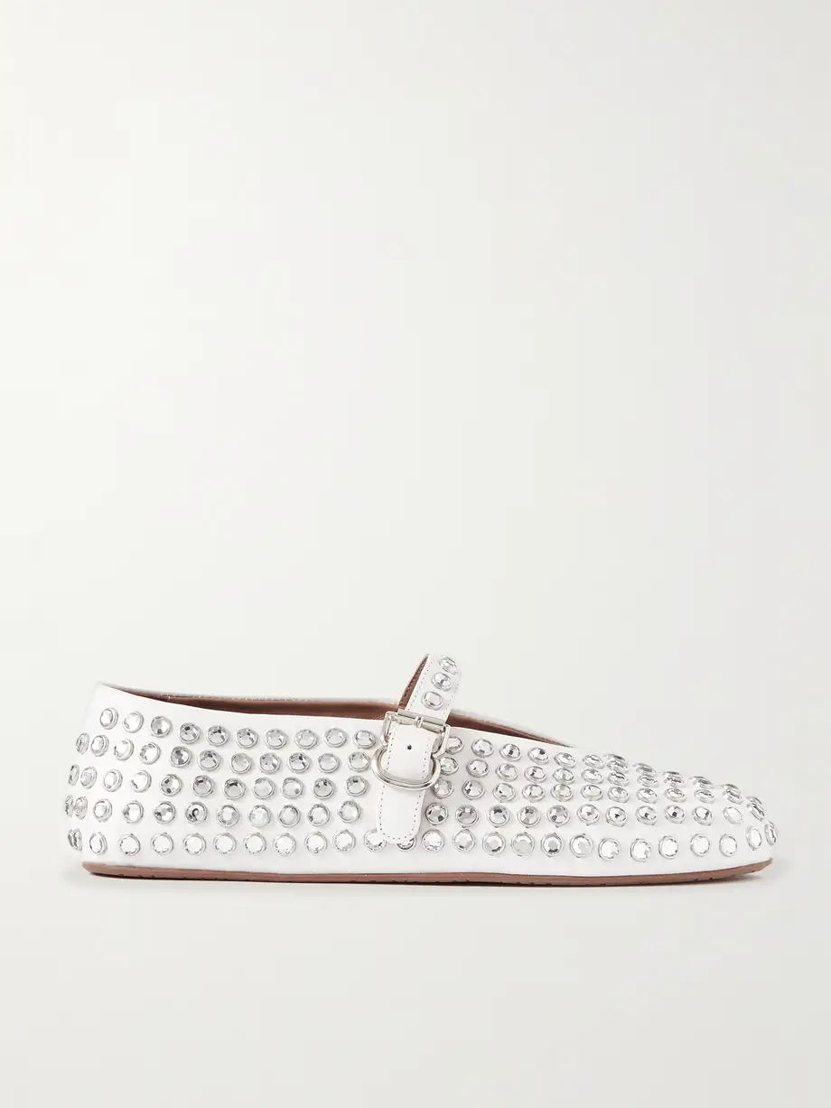 Crystal-embellished leather ballet flats