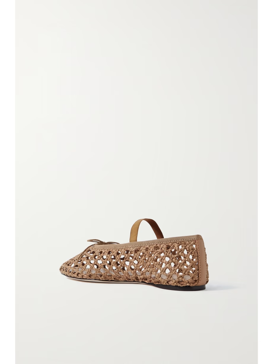 Leonie grosgrain-trimmed raffia Mary Jane ballet flats