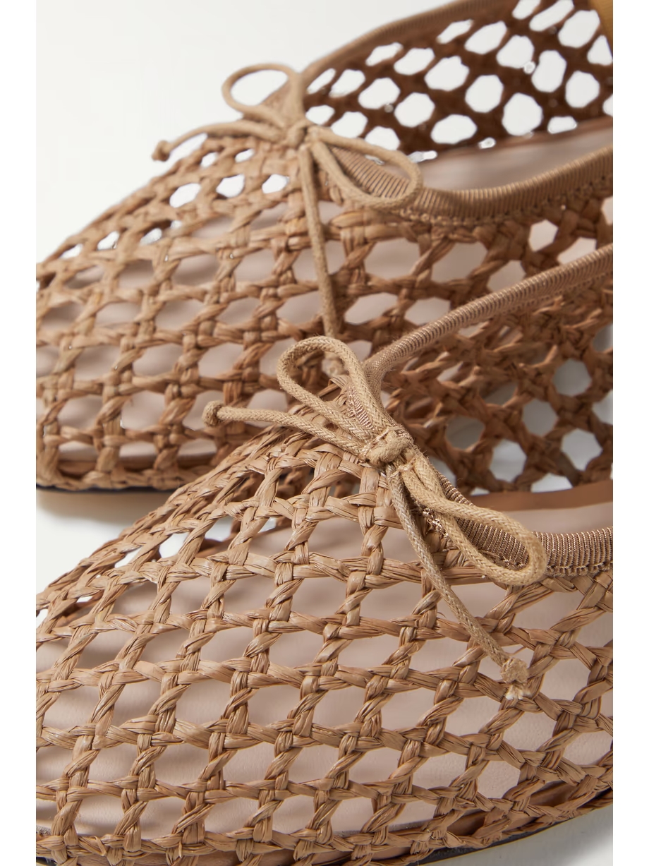 Leonie grosgrain-trimmed raffia Mary Jane ballet flats