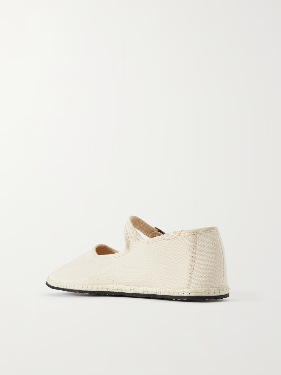 Grosgrain-trimmed canvas Mary Jane slippers