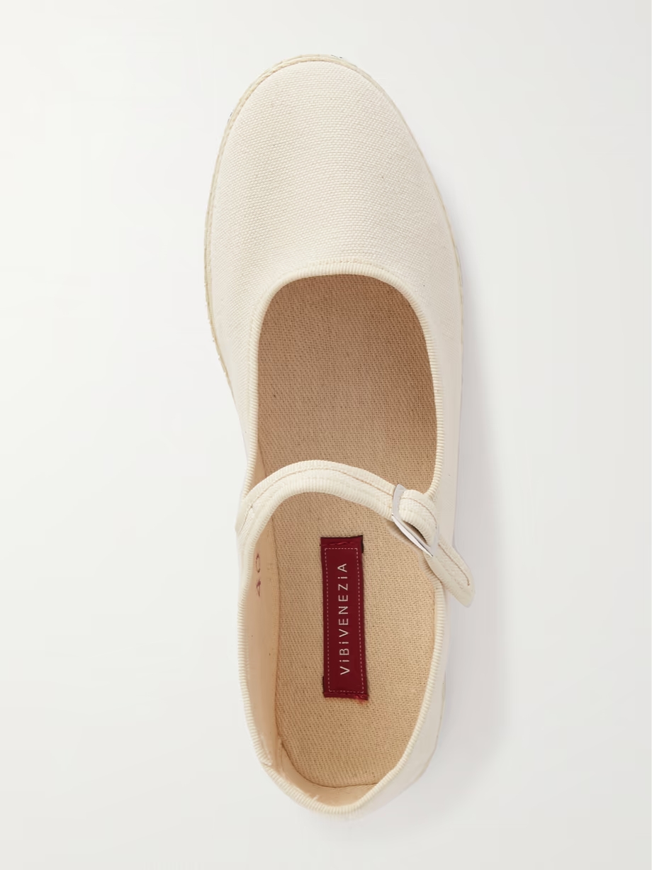 Grosgrain-trimmed canvas Mary Jane slippers