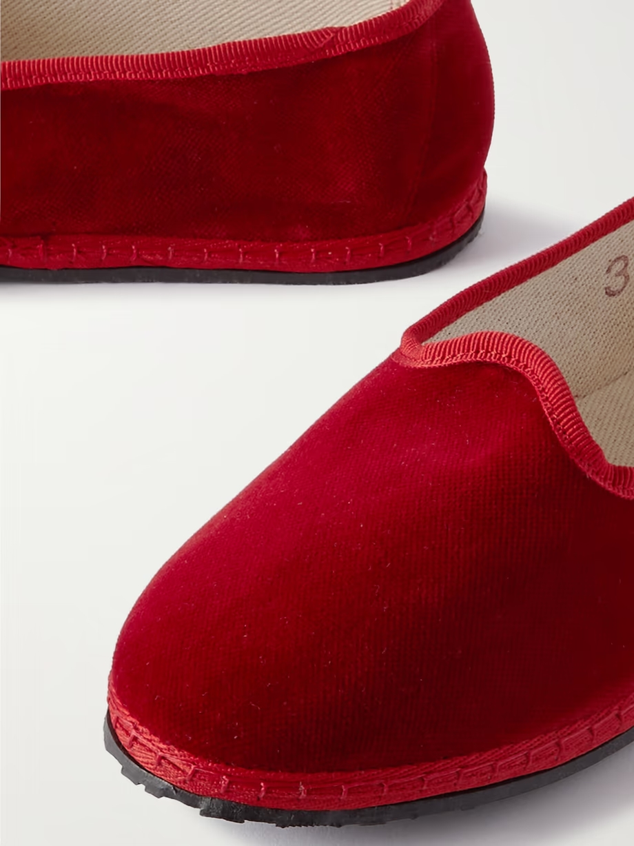 Furlane grosgrain-trimmed velvet slippers