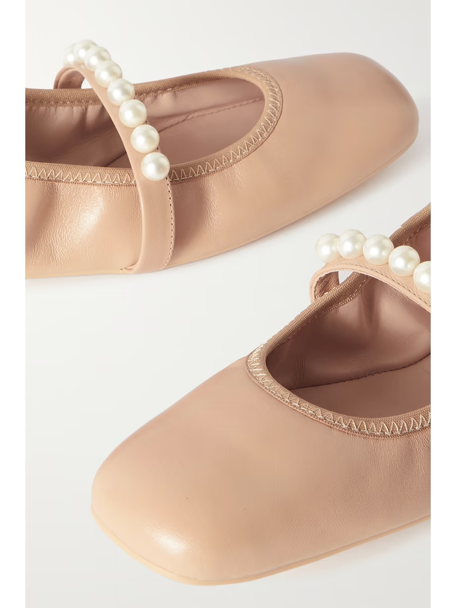 Goldie faux pearl-embellished leather ballet flats