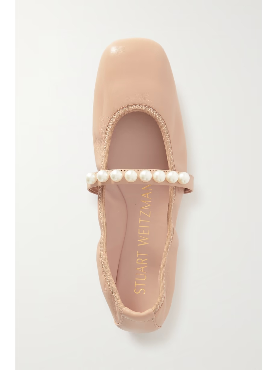 Goldie faux pearl-embellished leather ballet flats