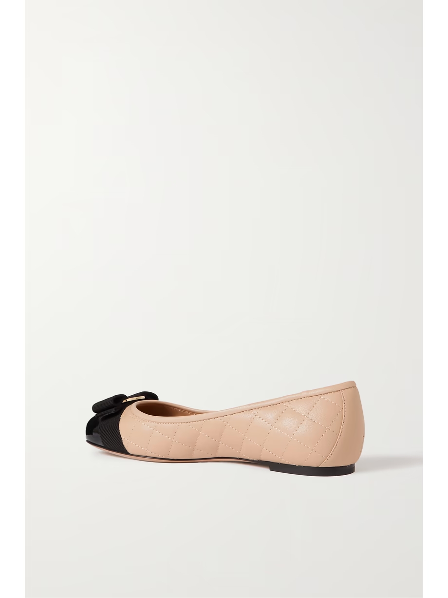 Varina bow-embellished quilted smooth and patent-leather ballet flats