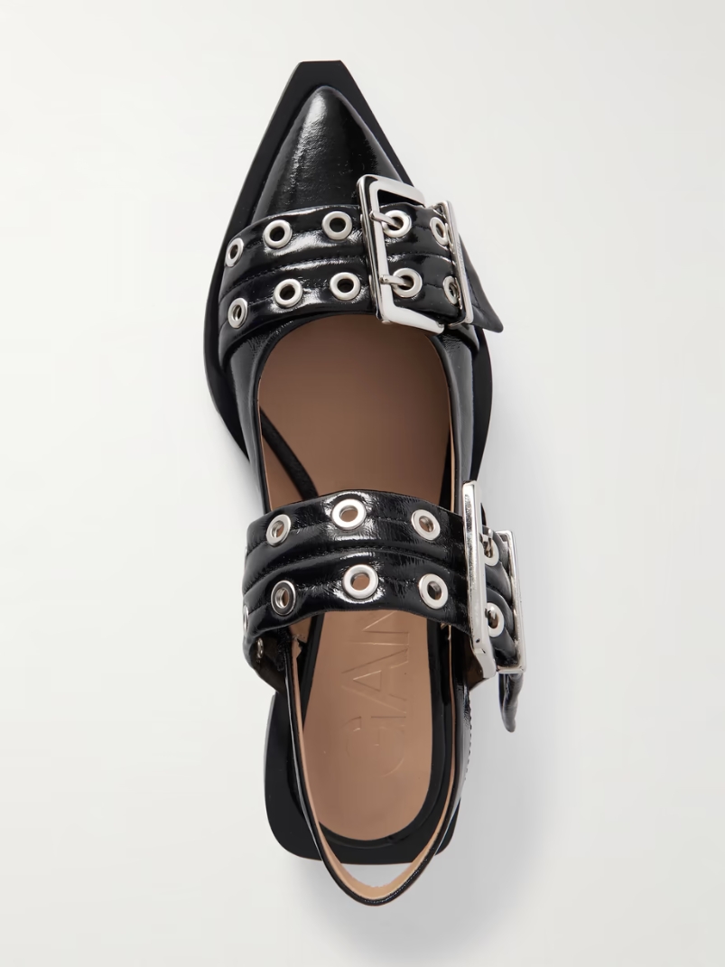 + NET SUSTAIN buckled eyelet-embellished recycled faux patent-leather ballet flats