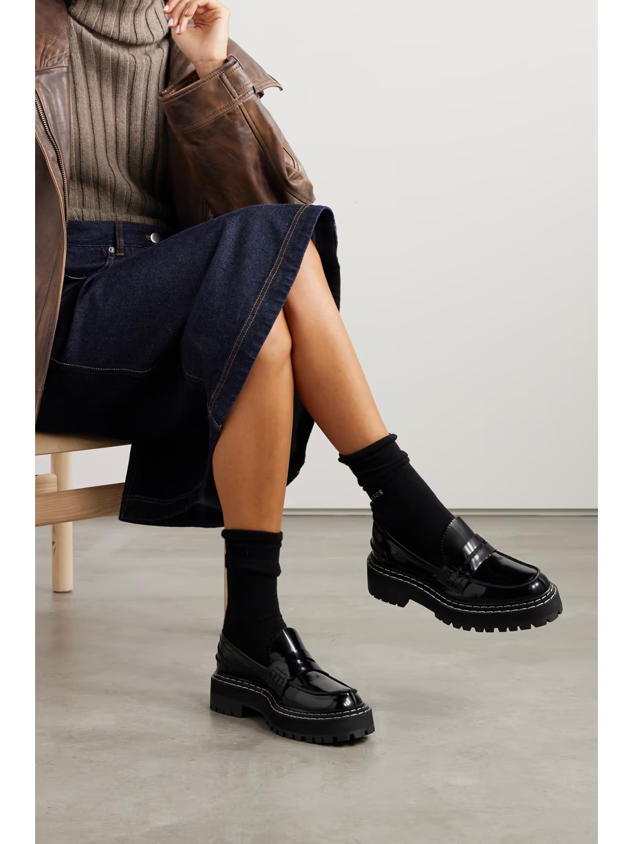 Patent-leather platform loafers