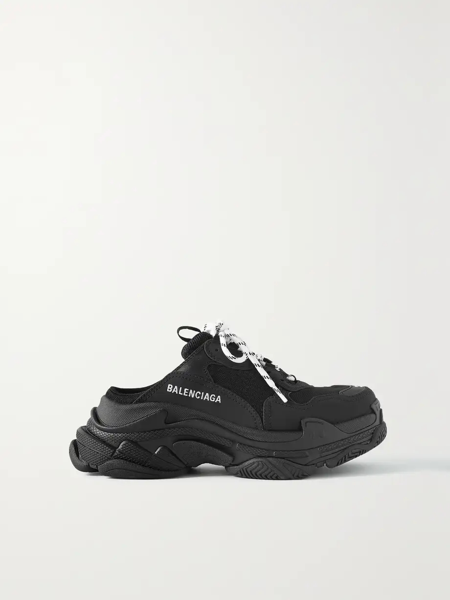 Triple S embroidered faux nubuck and mesh slip-on sneakers