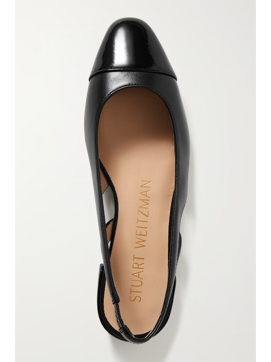 Patent-trimmed leather slingback flats