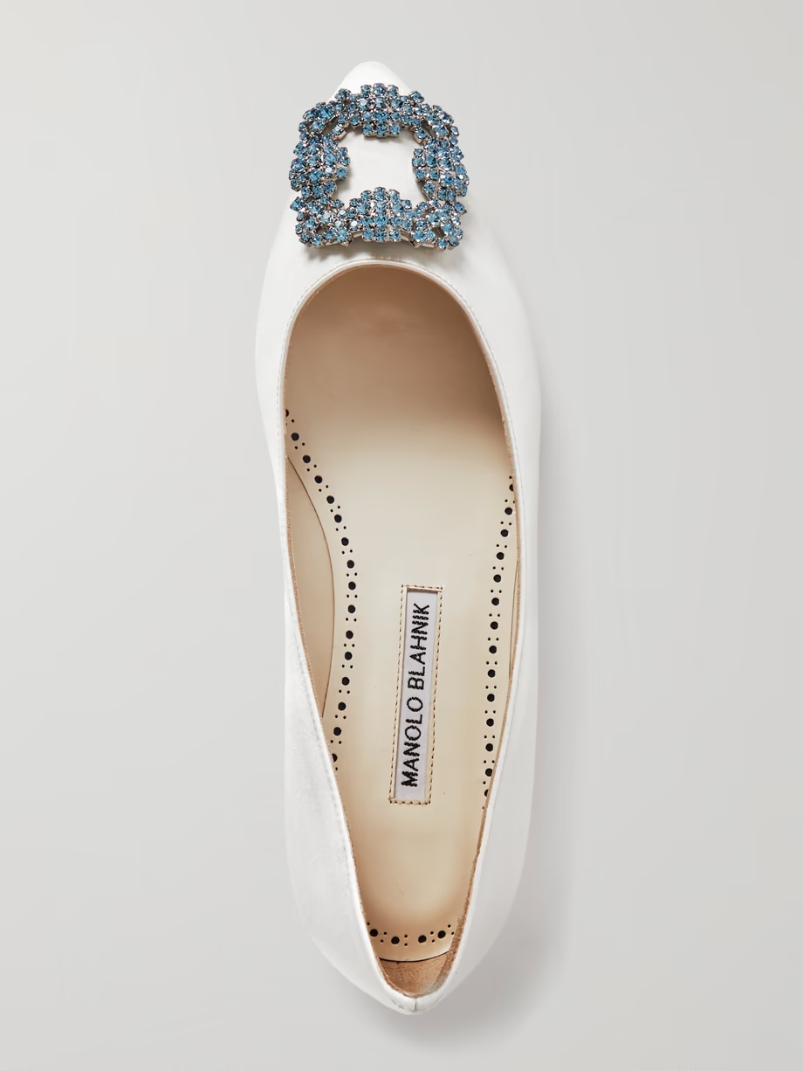 Hangisiflat crystal-embellished satin point-toe flats