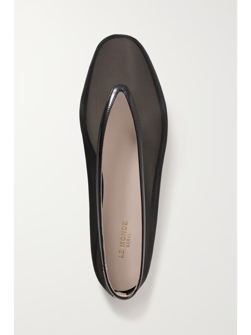 Luna leather-trimmed mesh ballet flats