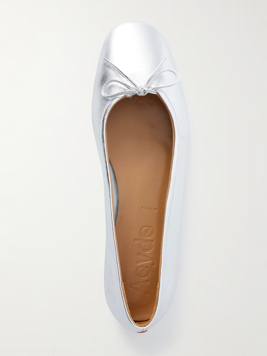 Delfina bow-detailed metallic leather ballet flats