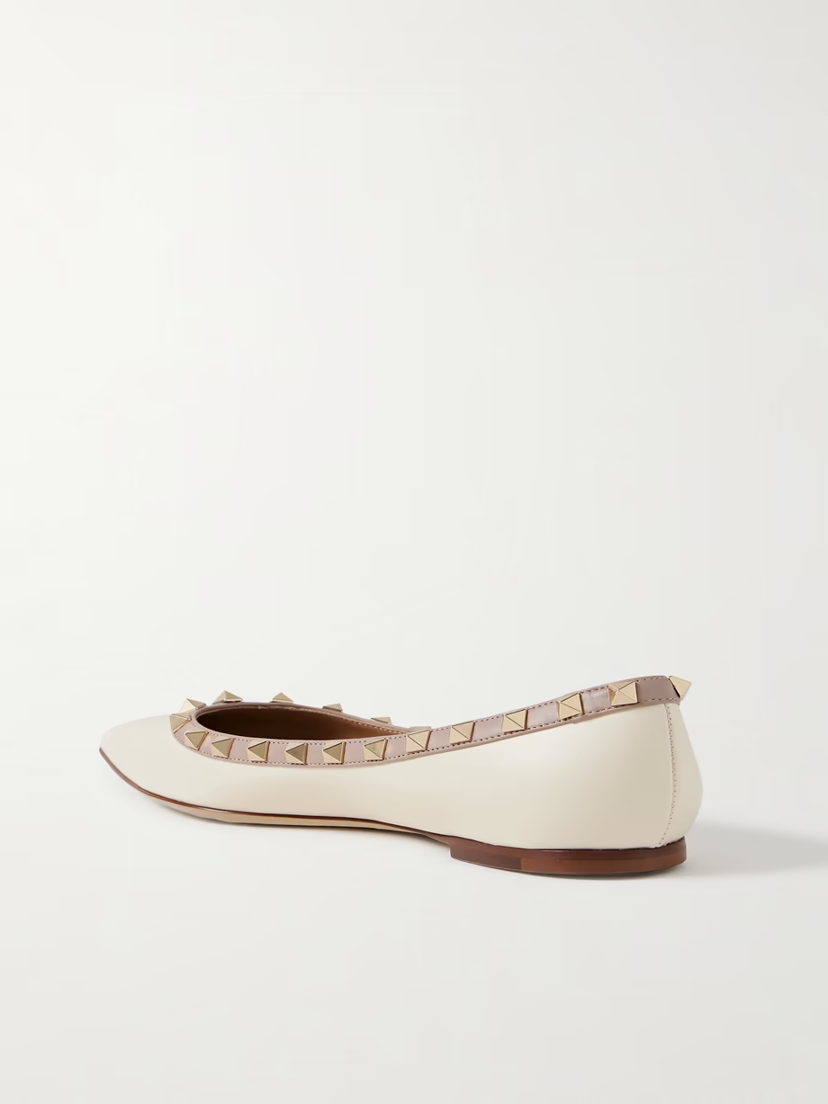 Rockstud leather point-toe flats