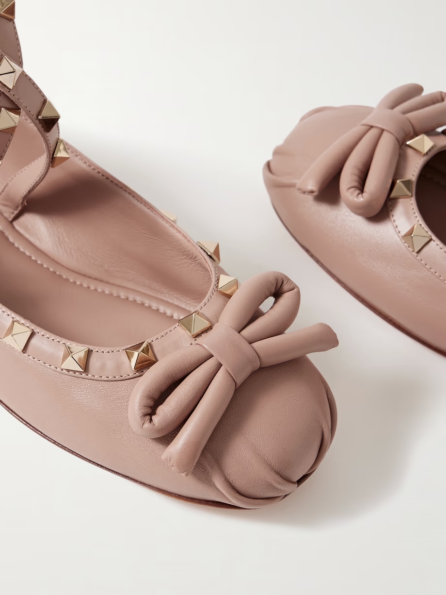 Rockstud leather ballet flats