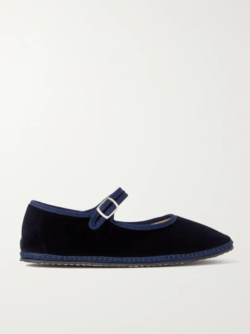 Grosgrain-trimmed velvet Mary Jane slippers