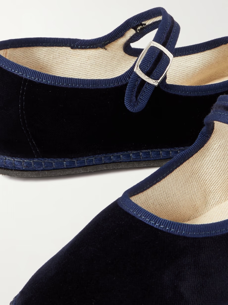 Grosgrain-trimmed velvet Mary Jane slippers