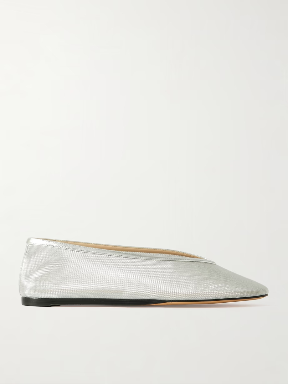 Luna metallic leather-trimmed mesh ballet flats