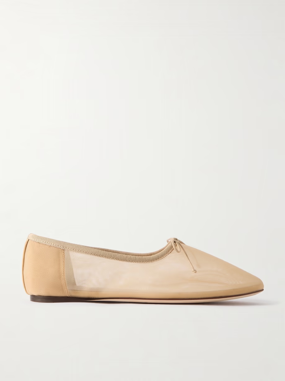 Landon bow-embellished mesh ballet flats