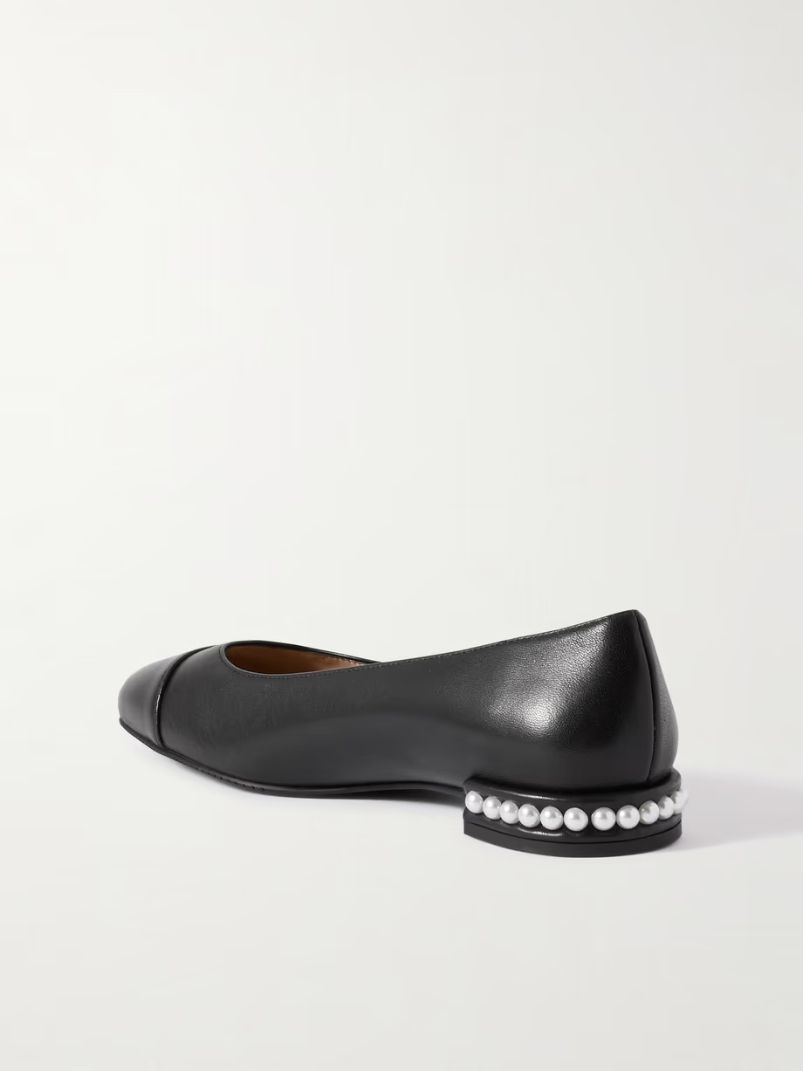 Pearl faux pearl-embellished leather ballet flats