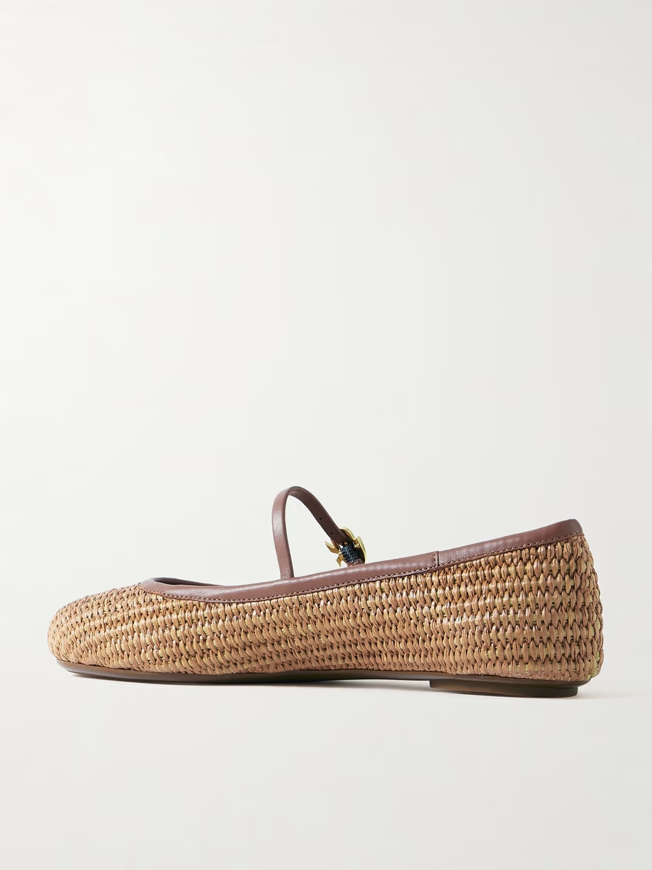 Carla leather-trimmed raffia Mary Jane ballet flats