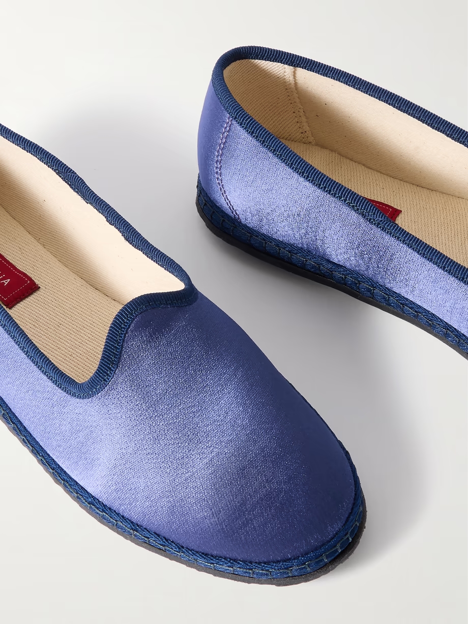 Mirtillo grosgrain-trimmed satin slippers