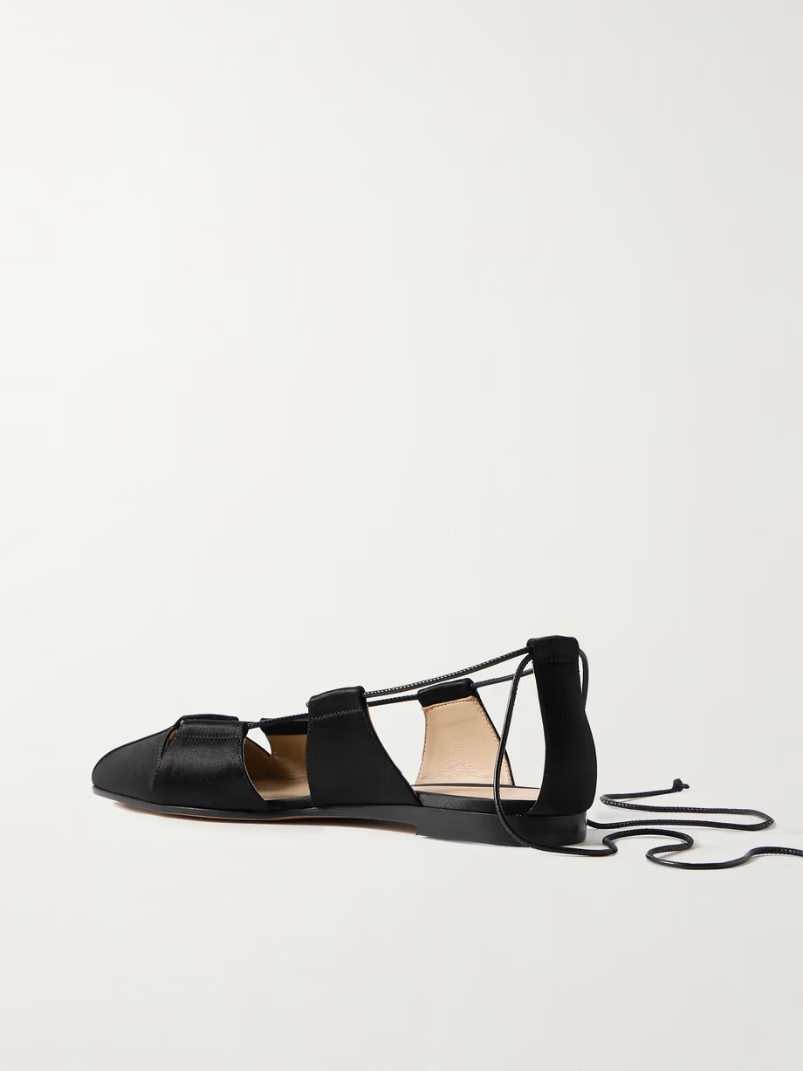 Greek lace-up silk-satin ballet flats