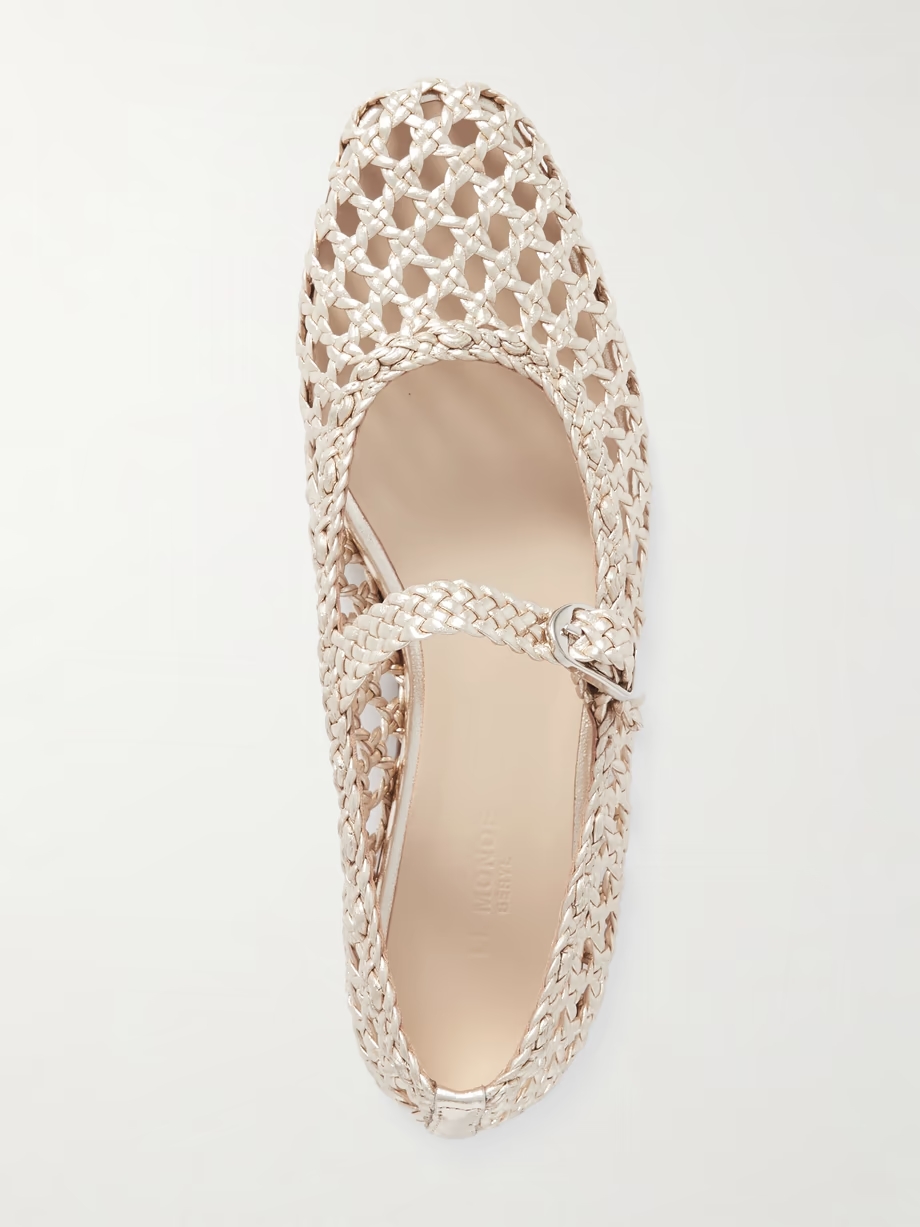 Woven metallic leather Mary Jane ballet flats